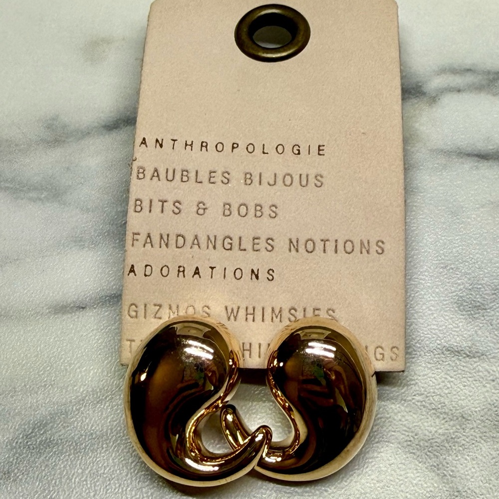 NWT Anthropologie 14K Gold Plated Abstract Swirl Statement Stud Earrings
